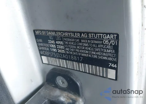 2002 Mercedes-Benz Cl 500 from USA, damaged, VIN WDBPJ75J32A018817